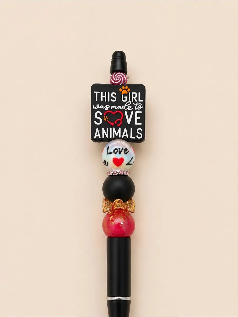 Heart Paw Rhinestone Keychain & Animal Rescue Pen Set